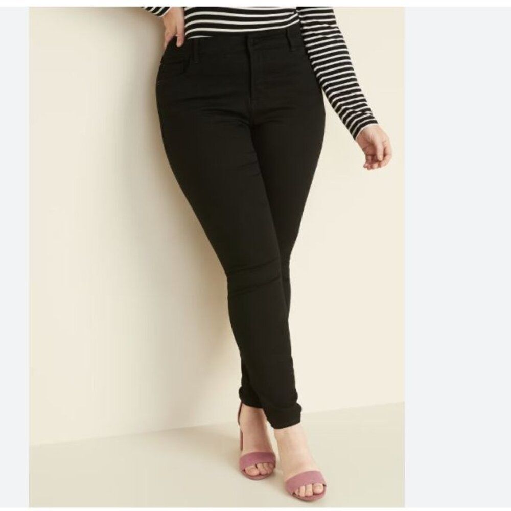 OLD NAVY Size 22 Black Denim High-Rise Rockstar Super Skinny Secret Smooth